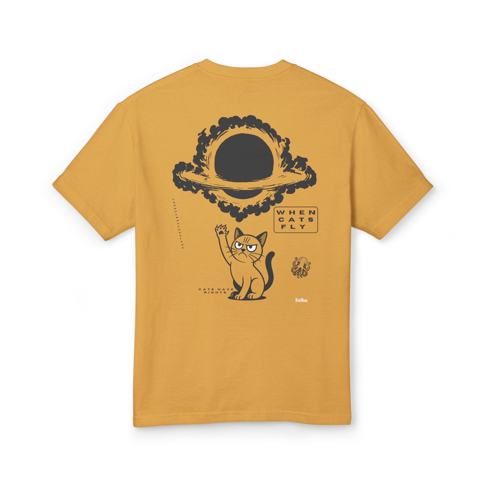 Cotton Tee Black Hole Cat Retro Vintage