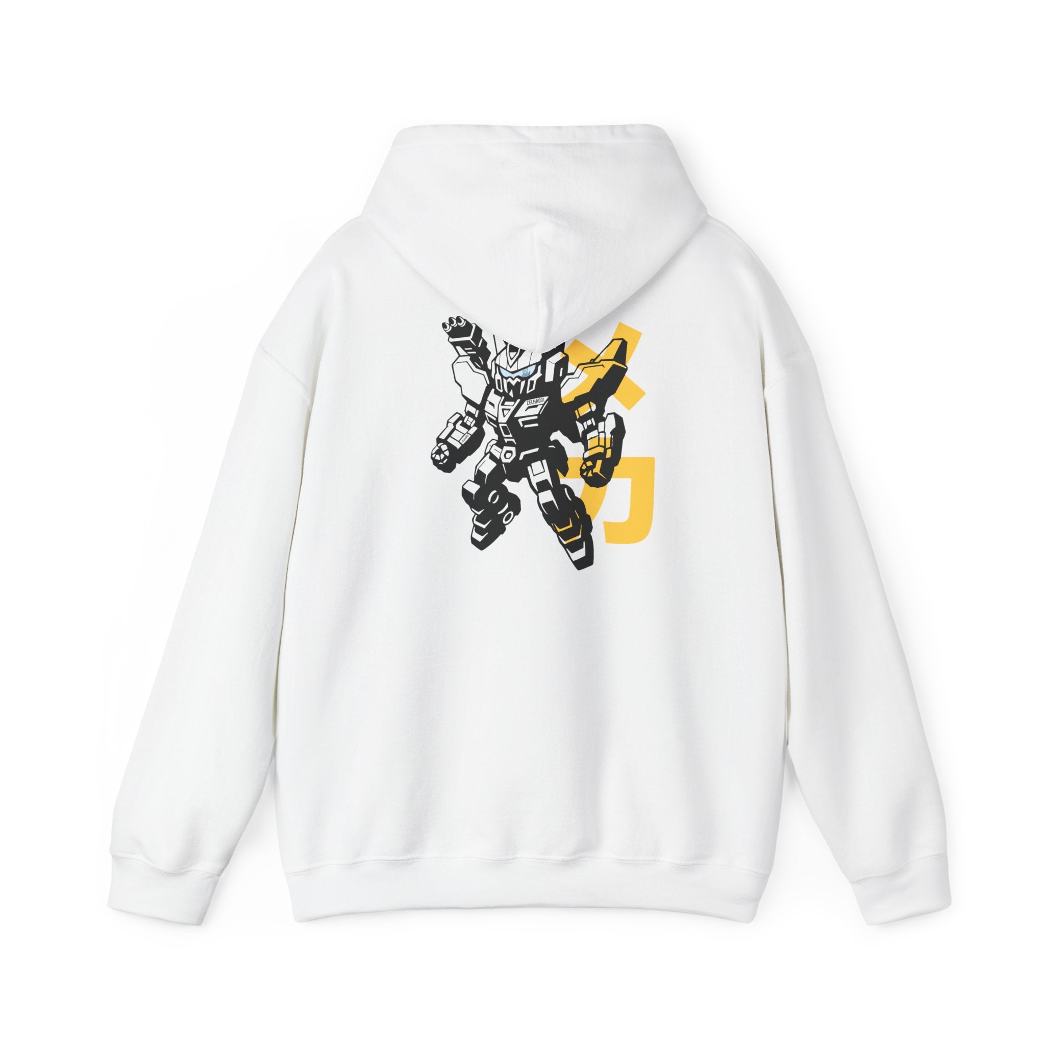 Mecha Cat Hoodie — Robotic Cat Graphic Pullover with Yellow Accent