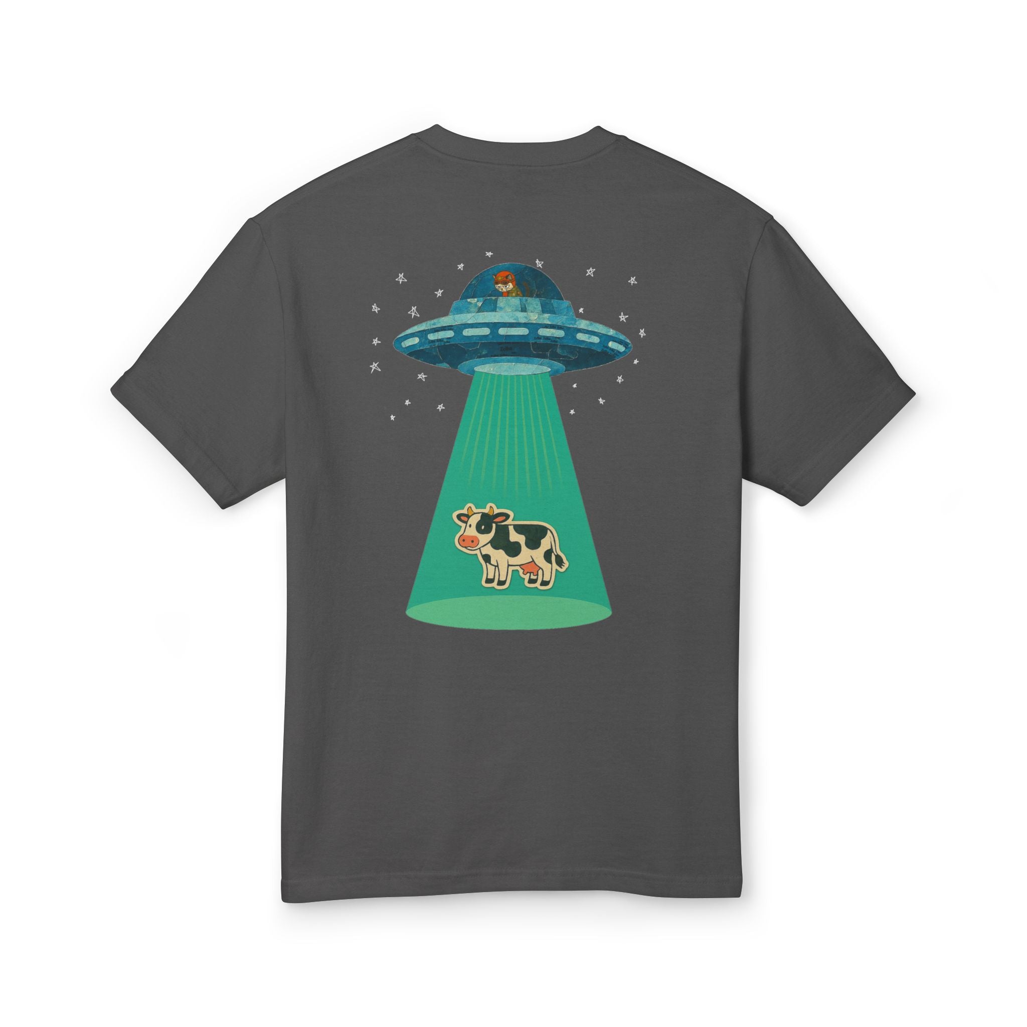 Cat UFO Cow Abduction Tee — Retro Graphic Cotton T-Shirt