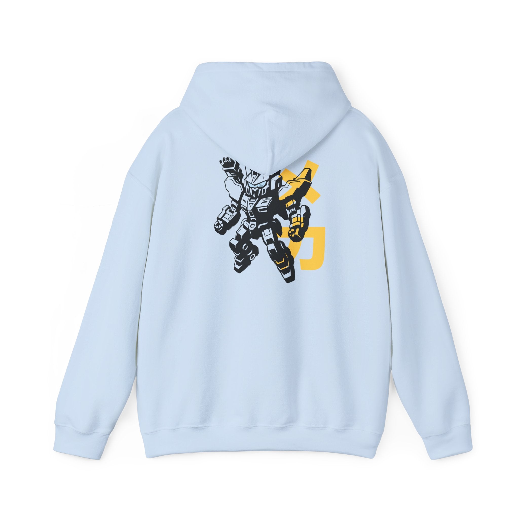 Mecha Cat Hoodie — Robotic Cat Graphic Pullover with Yellow Accent