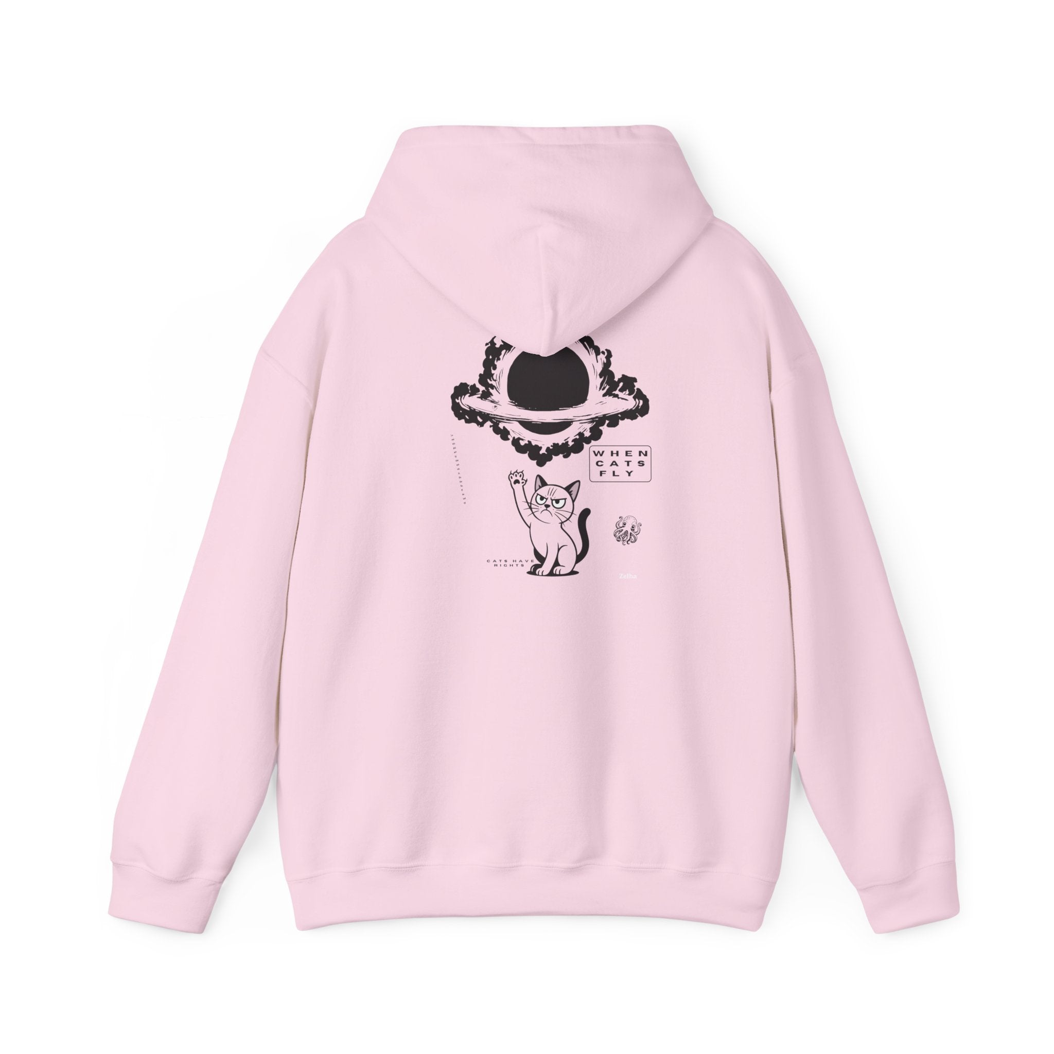 Cat Wizard Hoodie — Magical Cat & Falling Hat Graphic Pullover