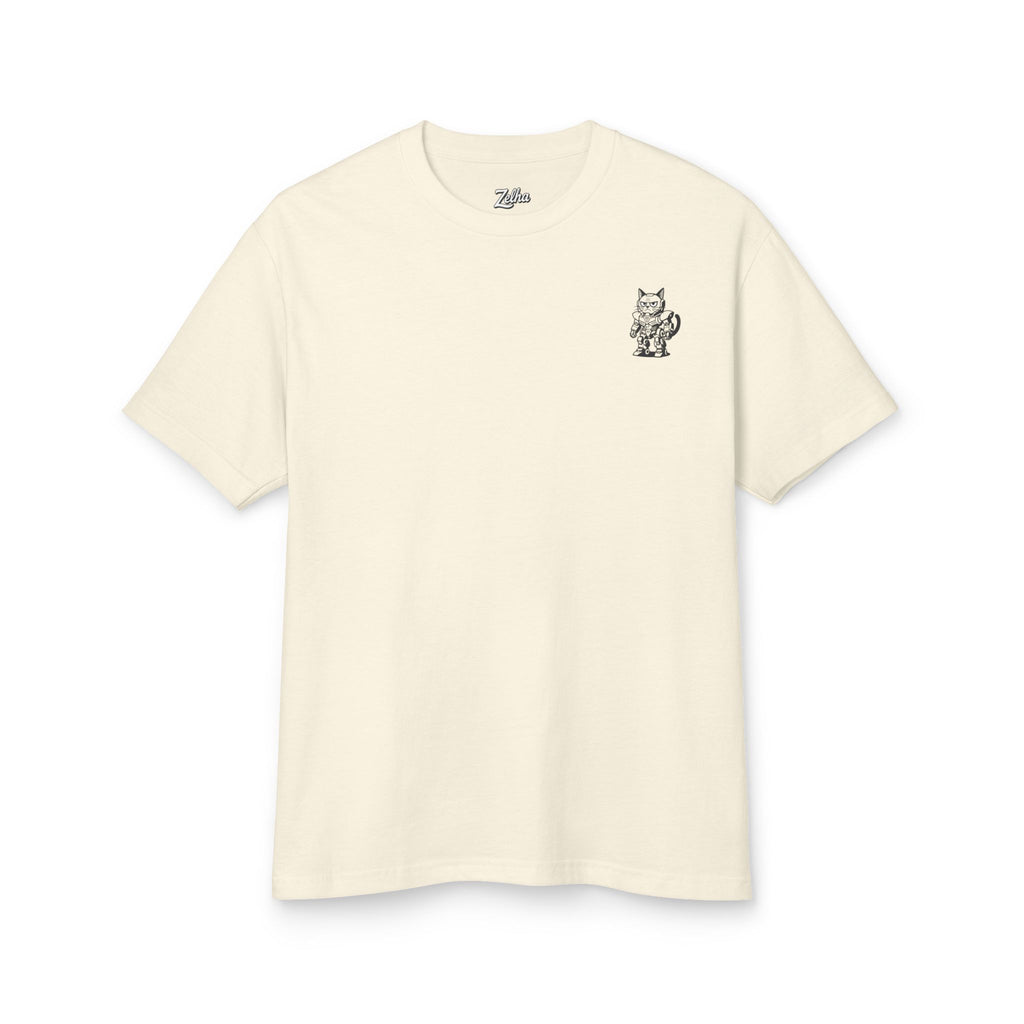 Cat Mech Graphic Tee — Retro Mecha-Style Back Print & Chest Logo