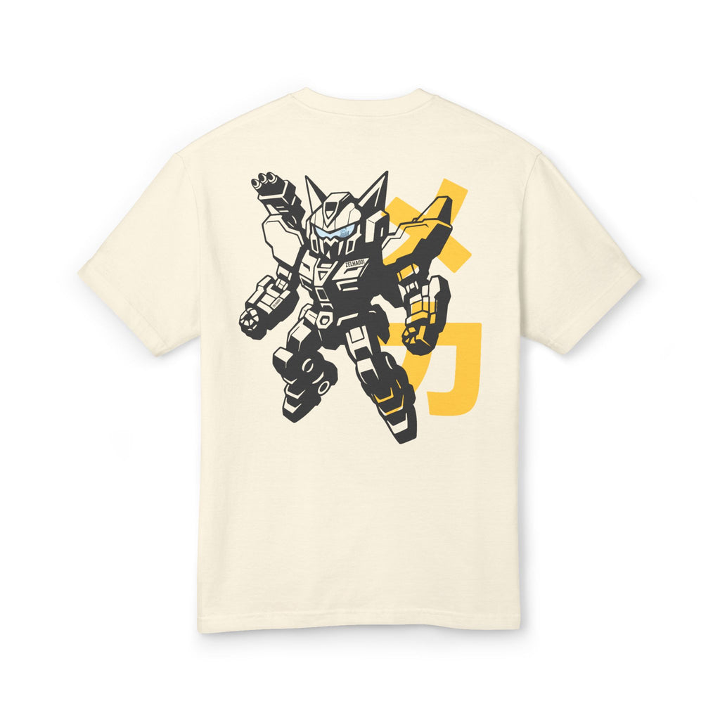 Cat Mech Graphic Tee — Retro Mecha-Style Back Print & Chest Logo