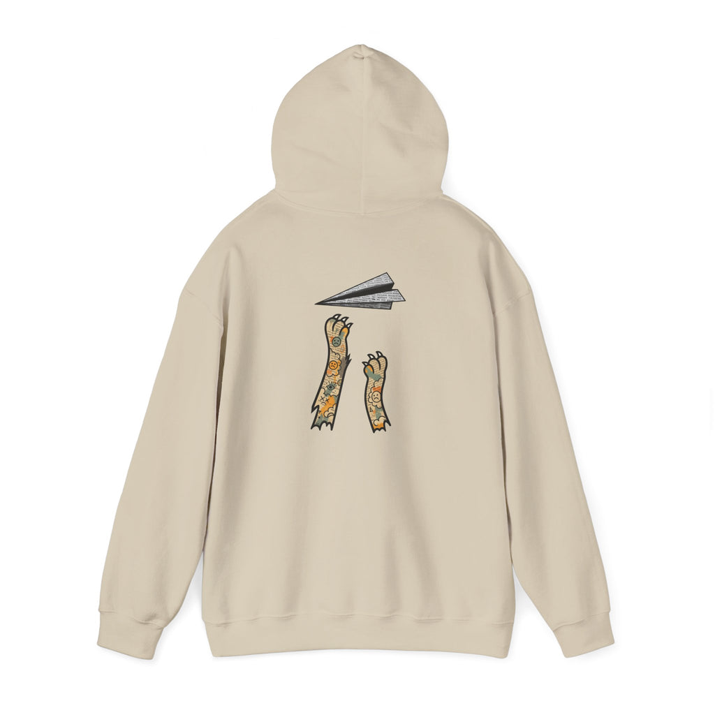 Cat Paws Paper Plane Hoodie — Minimal Kitty Chest Logo & Playful Back Print