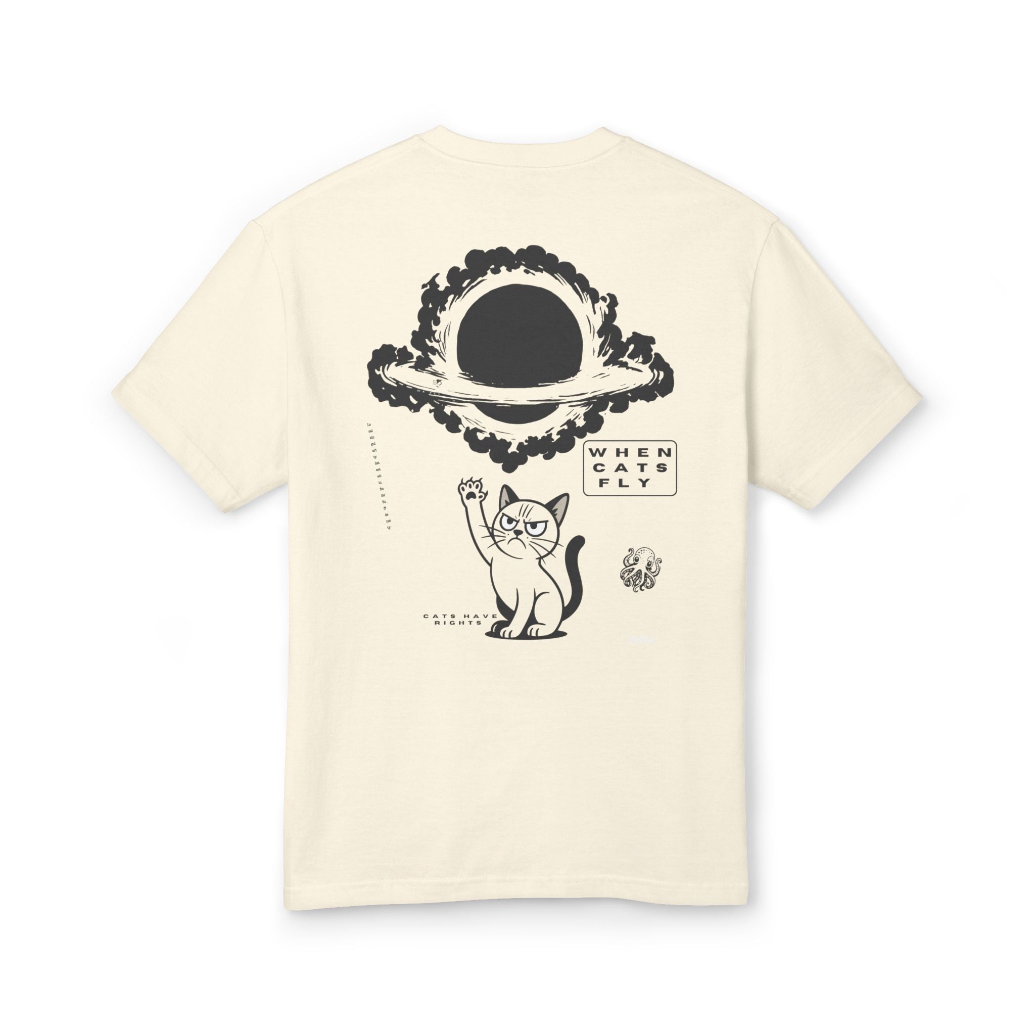 Cotton Tee Black Hole Cat Retro Vintage