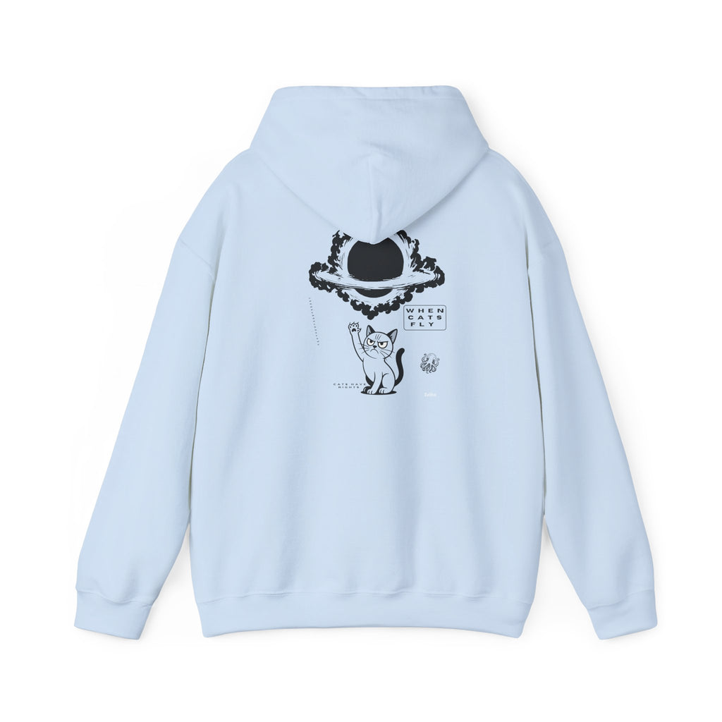 Cat Wizard Hoodie — Magical Cat & Falling Hat Graphic Pullover