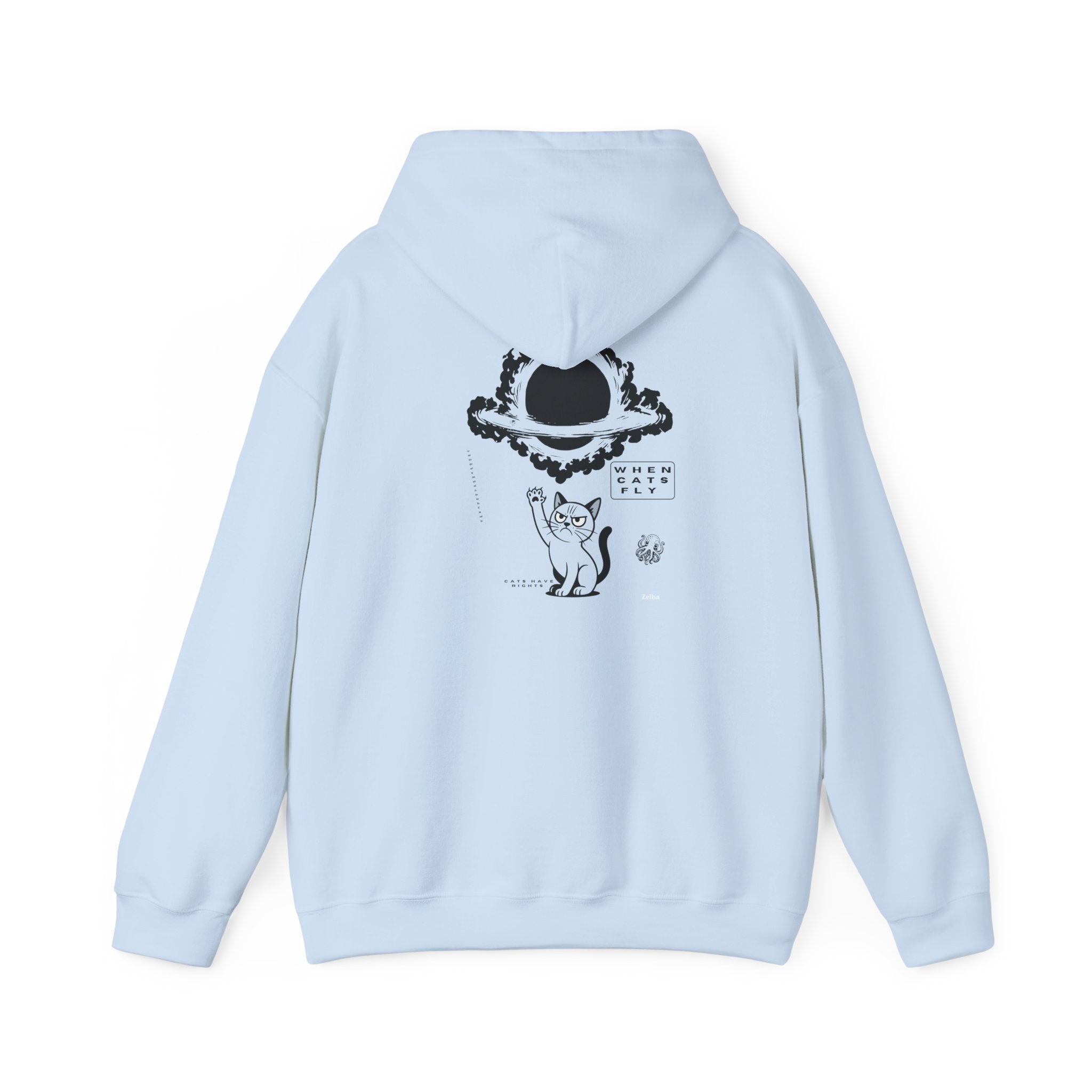 Cat Wizard Hoodie — Magical Cat & Falling Hat Graphic Pullover