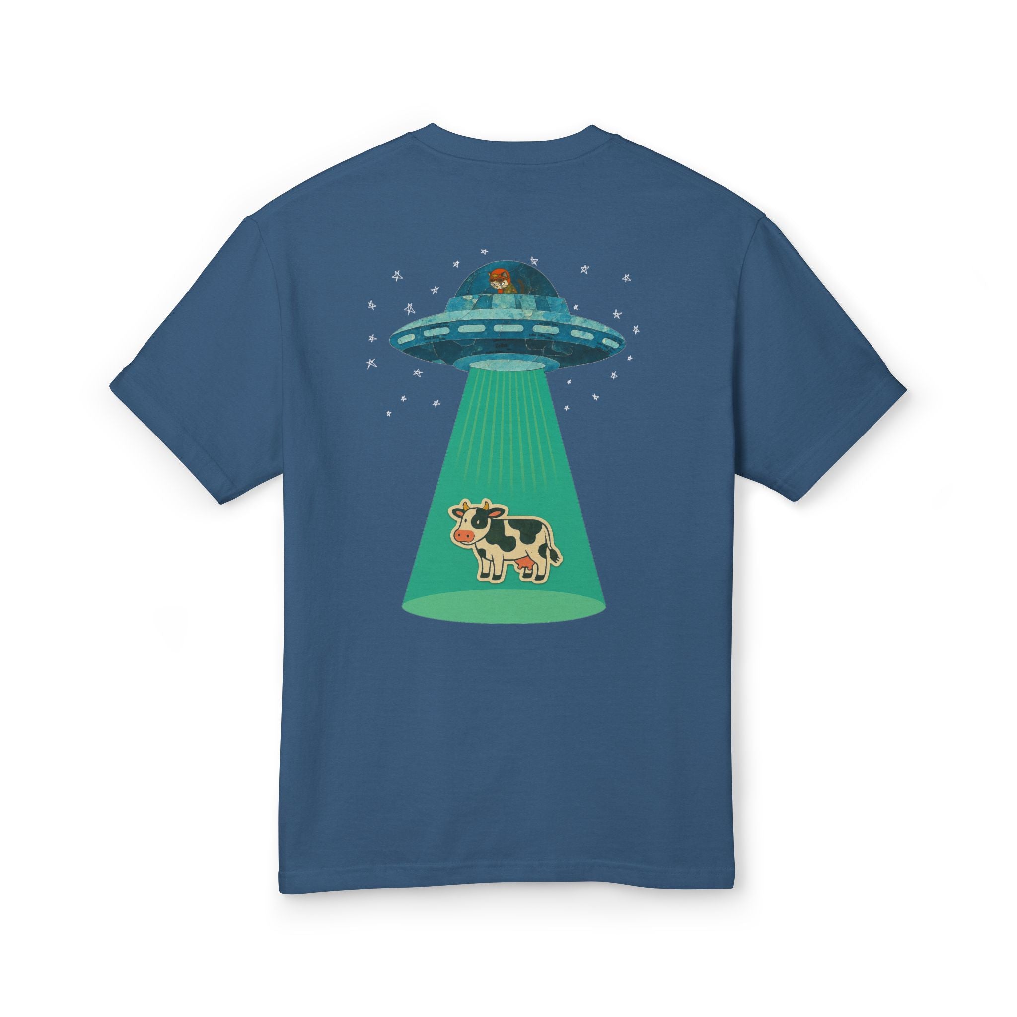 Cat UFO Cow Abduction Tee — Retro Graphic Cotton T-Shirt