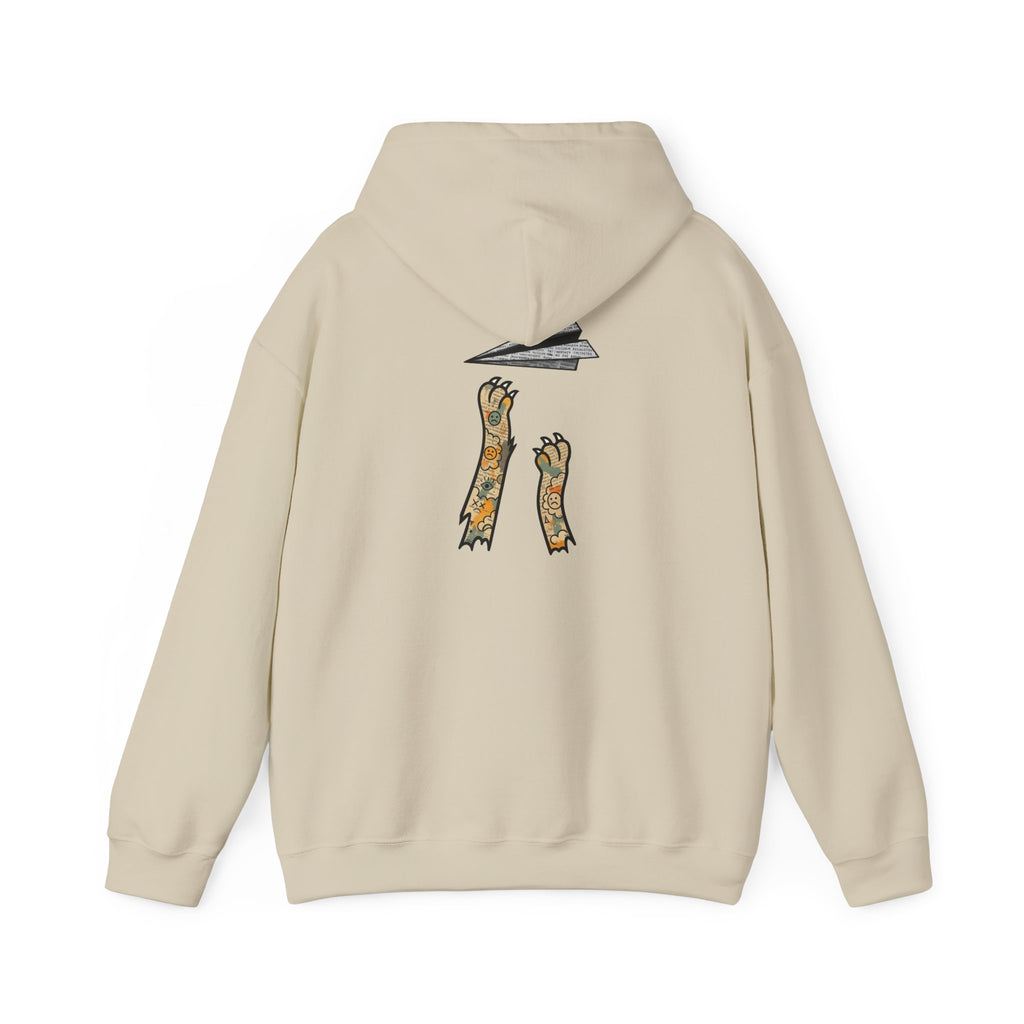Cat Paws Paper Plane Hoodie — Minimal Kitty Chest Logo & Playful Back Print