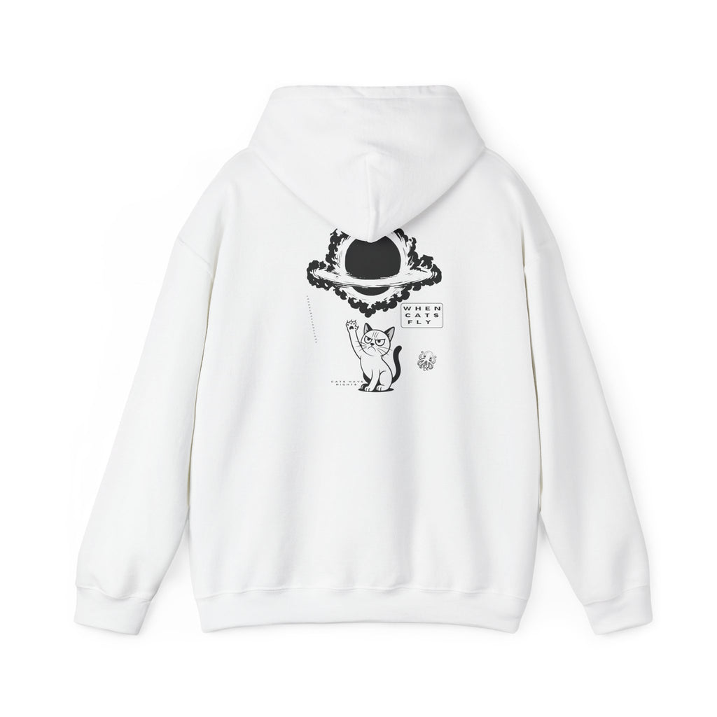 Cat Wizard Hoodie — Magical Cat & Falling Hat Graphic Pullover