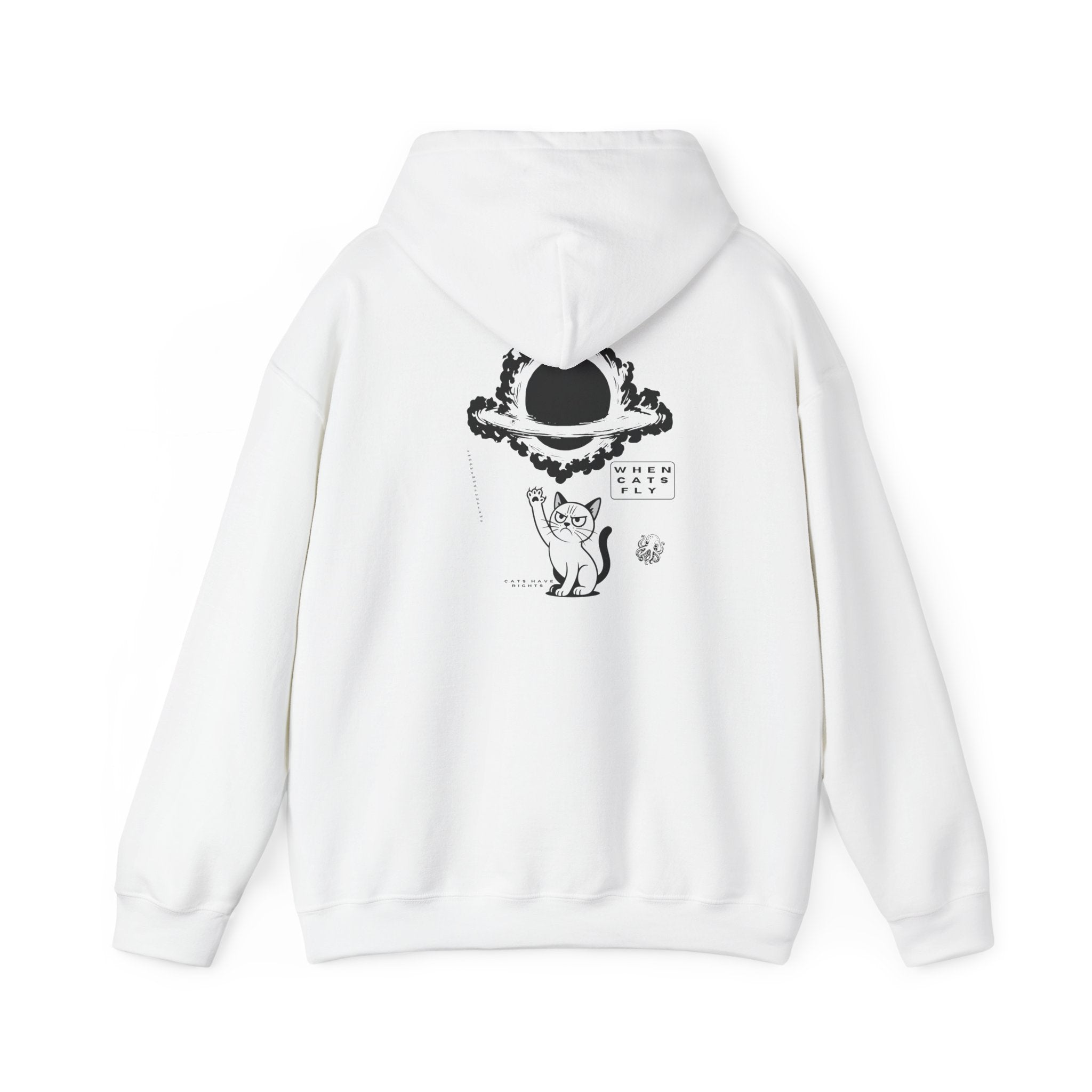 Cat Wizard Hoodie — Magical Cat & Falling Hat Graphic Pullover