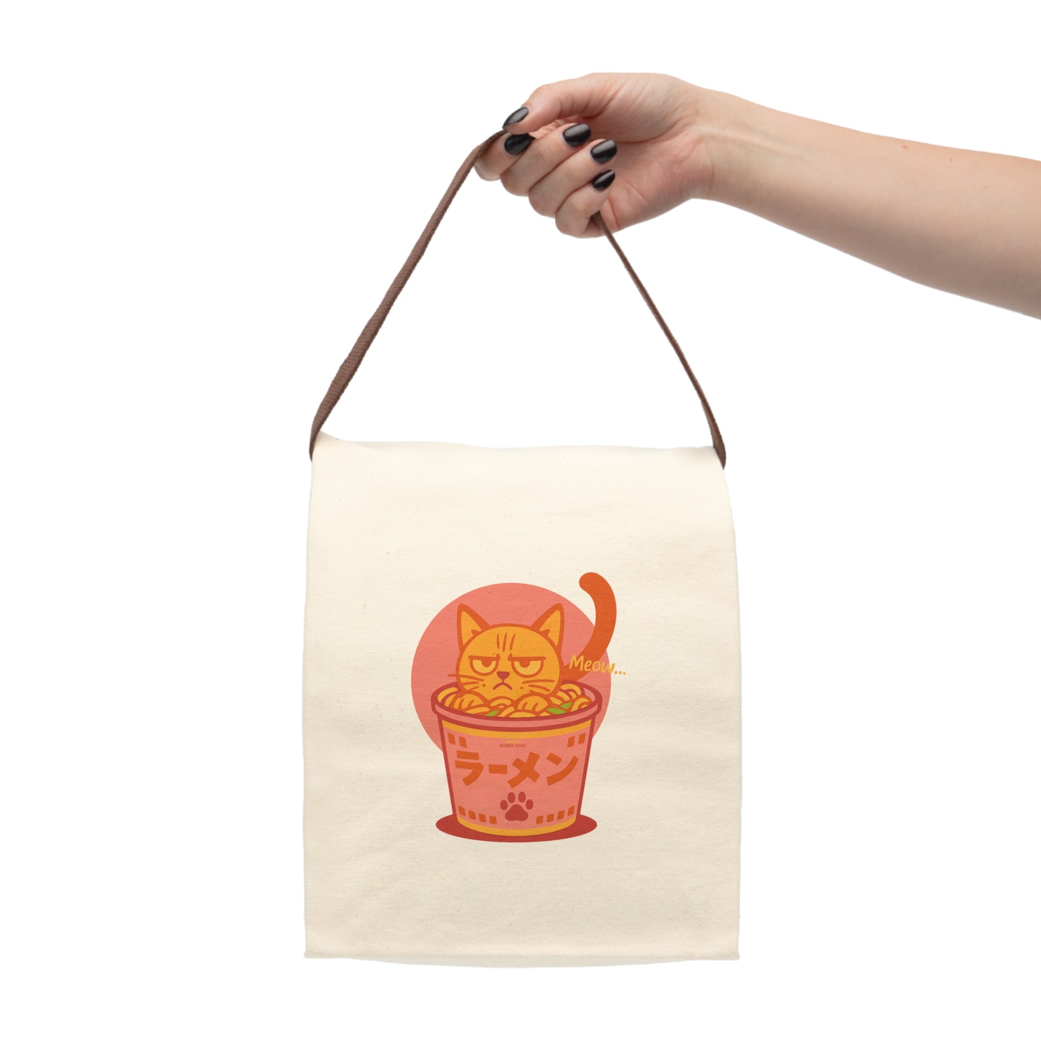 Cute Cat Ramen Lunch Bag, Canvas Tote, Eco-Friendly Lunch Box, Kawaii Food Bag, Pet Lover Gift, Back to School Essentials